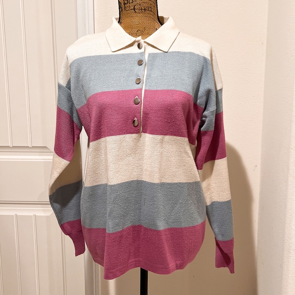 Vintage Women’s Multicolor Acrylic/wool Collared Le Roy Knitwear Sweater  Size L